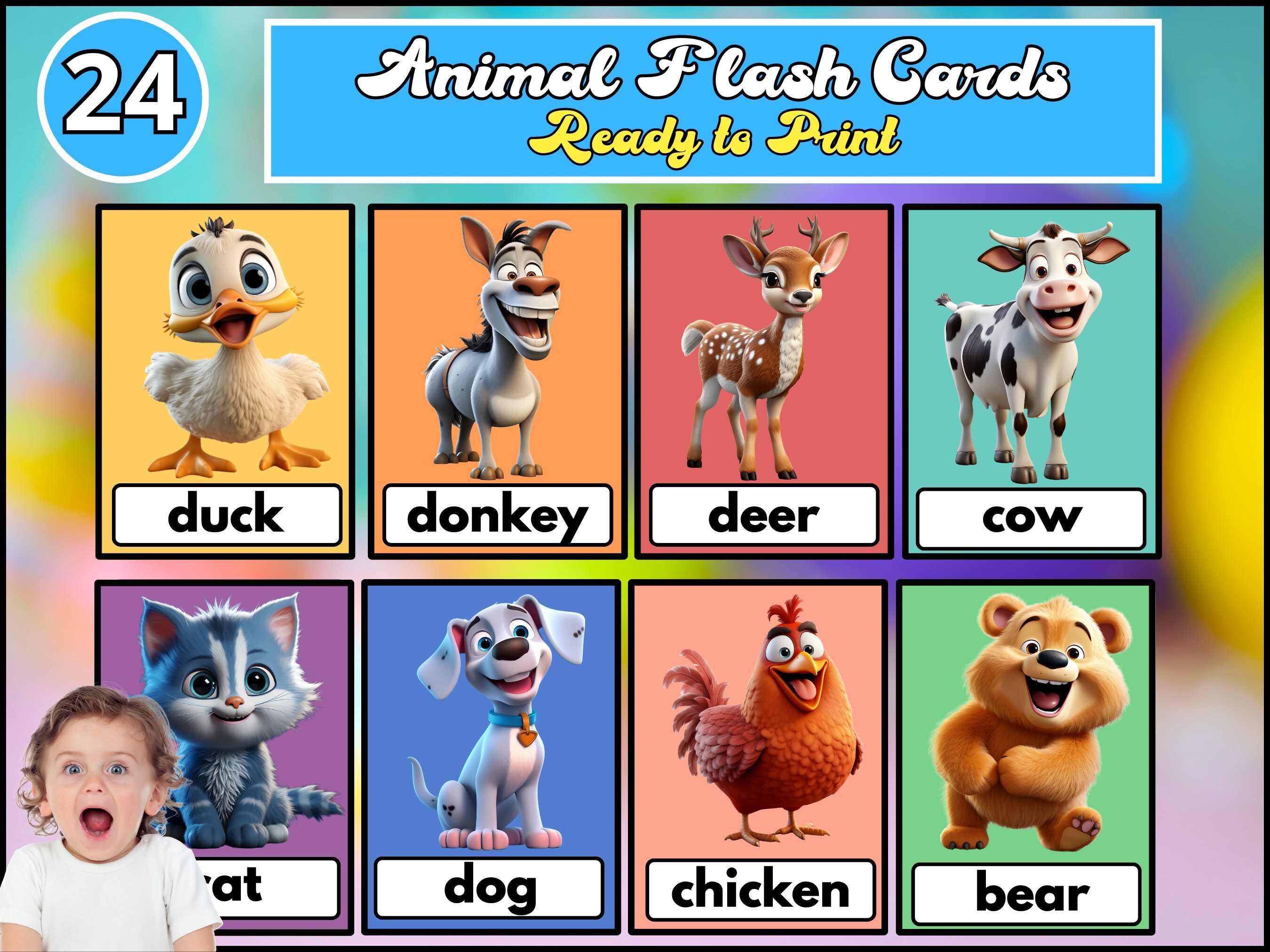 Animal Flash Cards For Kids Flashcards For Kindergarten Etsy