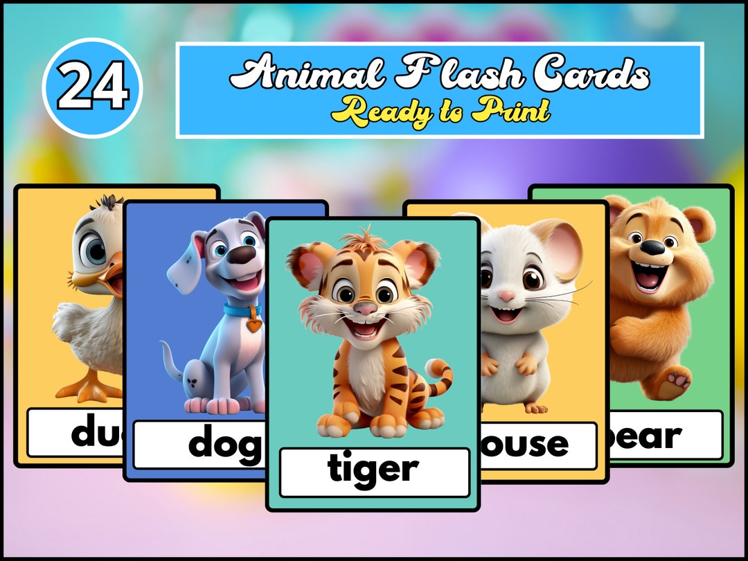 Animal Flash Cards for Kids Flashcards for Kindergarten Etsy