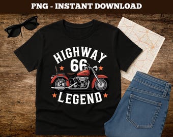 Vintage Motorcycle PNG: Route 66 Biker Design (Digital Download)