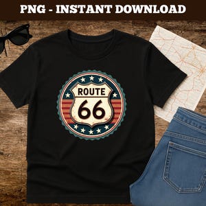 Cartello vintage Route 66 PNG / Autostrada retrò USA / Design rustico patriottico a sublimazione / Download immediato per magliette, adesivi, decorazioni murali