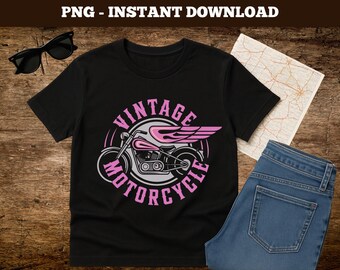Vintage Chopper Motorcycle PNG: Retro Biker Flame Design (Instant Download)
