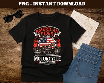Vintage Motorcycle PNG: American Rider Sublimation Design (Instant Download)