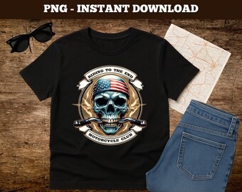 Patriotic Biker Skull PNG: American Flag Motorcycle Club (Instant Download)