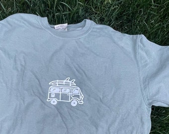 Beach van | green & white short sleeve comfort colors