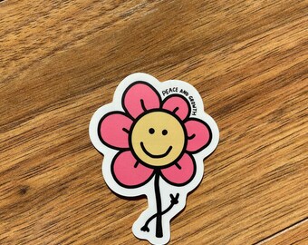 Peace and growth flower smile sticker | waterproof water bottle sticker