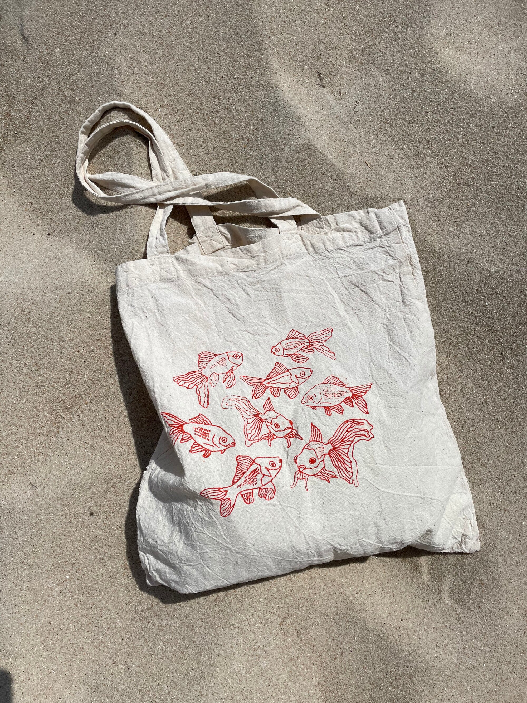 Discover Gold Fish Tote Bag | Screenprint Screen printed