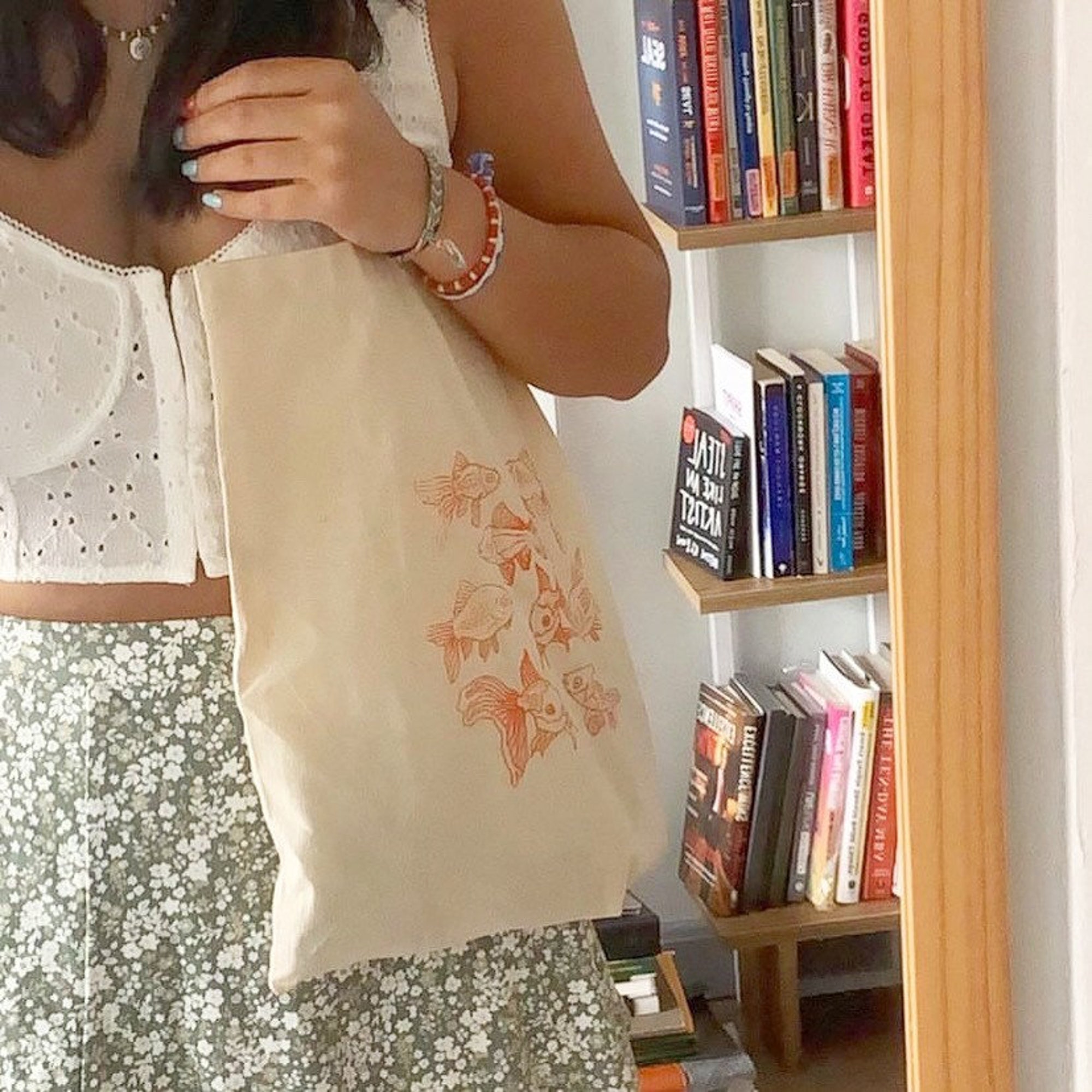 Discover Gold Fish Tote Bag | Screenprint Screen printed