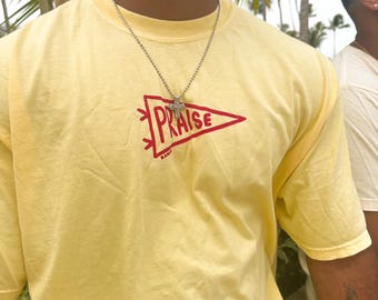Praise Pennant butter yellow pink tshirt | Comfort Colors | Comfy
