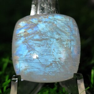 34.99 Cts. Stunning Rainbow Moonstone Cushion Cabochon, Mesmerizing Natural Moonstone Gemstone with Sparkling Blue Schiller {23x24x5 mm}