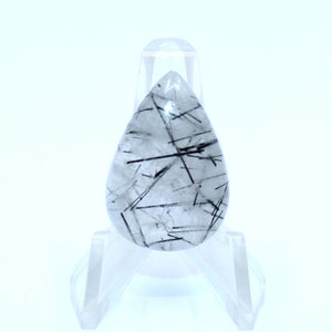 31.55 Cts. Top Grade Black Rutile Quartz Pear Cabochon Loose Gemstone, Natural Rutile Quartz Gemstone Cabochon {19x23x6 mm}