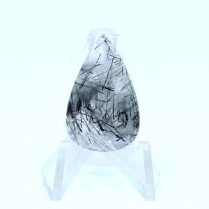 20,95 cts. Cabochon de quartz rutile noir naturel scintillant, pierre précieuse en vrac de quartz rutile noir en forme de poire {20x31x4 mm}