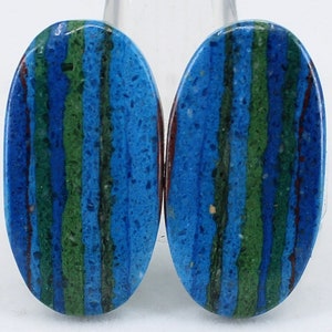 AA+ Rainbow Calsilica Ear Ring Matching Pair Cabochon Gemstone, Rainbow Calsilica Ear Rings Making Gemstone 15x28x5 mm