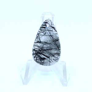 19.75 Ct. Vibrant Black Rutile Quartz Pear Cabochon Gemstone, Rare Black Rutile Natural Loose Gemstone {18x30x4 mm}