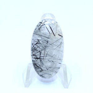 39.25 Ct. Gorgeous Black Rutile Quartz Oval Cabochon Loose Gemstone, Stunning Black Rutile Quartz Loose Gemstone {20x36x5 mm}