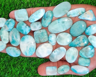 Natural Larimar Gemstone Mix Cabochon Lot, Larimar Loose Gemstone Lot, Blue Larimar\Pectolite Wholesale Gemstone Lot
