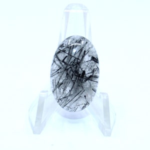 Pierre de cabochon ovale en quartz rutile noir radieux, pierre précieuse en vrac de quartz rutile noir naturel scintillant {24,95 ct., 17x32x4 mm}