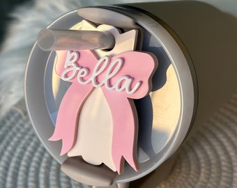 Bow name tag / Coquette bow topper / 40oz30oz tumbler personalized name tag / bow name plate / tumbler plate / Name Plate /