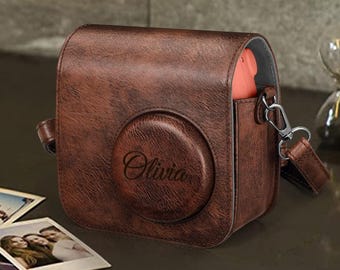 Personalized Fujifilm Instax Mini 7+ Camera Case Bag Cover Leather Strap Groomsmen Birthday Gift for Her Mom Him Women Graduation Polaroid