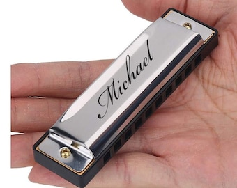 Personalized HARMONICA Custom Engraved Standard C Groomsmen Gifts for Dad Him Men Boyfriend Diatonic Music Blues Jazz Folk Rock Band