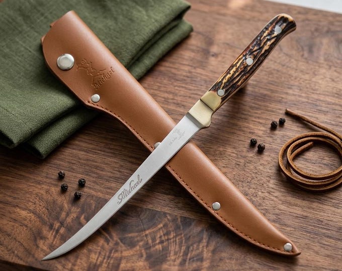 Personalized FILLET KNIFE & SHEATH Fishing Lover Birthday Gift for Him Dad Men Boyfriend Grandpa Hunting Camping Custom Engraved Engraved
