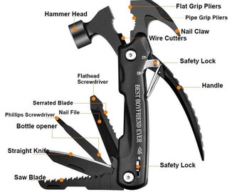 Personalized HAMMER MULTITOOL Tools Knive Custom Engraved Groomsmen Gifts for Dad Him Son Boyfriend Men Groomsmen Camping Fishing Hunting