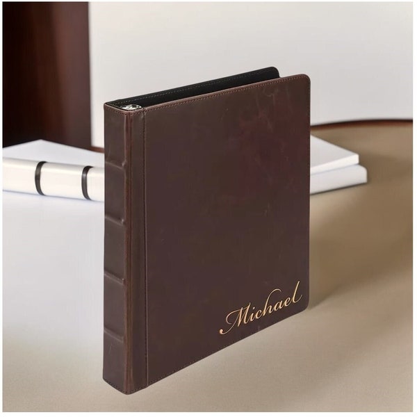 Personalized LEATHER 3 RING BINDER Custom Engraved Padfolio Pad Organizer Business Corporate Gifts for Him Dad Men Boyfriend Her Women Mom