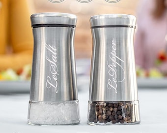 Personalized SALT & PEPPER SHAKERS Mill Grinder Custom Engraved Cooking Home Kitchen Gifts for Him Dad Boyfriend Her Women Mom Housewarming