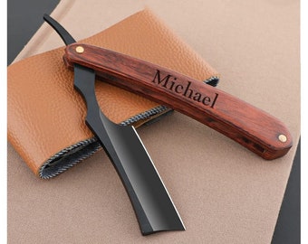 Personalized SHAVING BLADE & STROPE Straight Razor Beard Mustache Custom Engraved Groomsmen Gifts for Dad Him Boyfriend Men Son Fathers Day