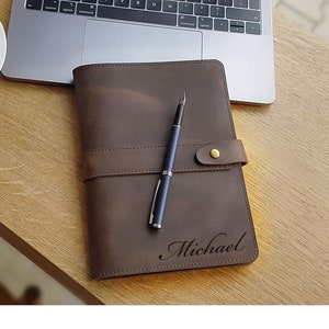 Personalized LEATHER JOURNAL for Men Notebook Cover Custom Engraved Graduation Groomsmen Gifts for Him Dad Boyfriend Gift for Women Her Mom