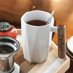 Personalized Ceramic Tea Mug with Infuser 17oz Tea Cup Set Pot Tea Bridesmaid Birthday Gift for Her Mom Women Grandma Custom Engraved