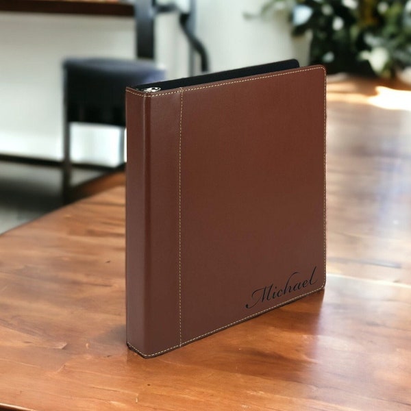 Personalized LEATHER 3 RING BINDER Custom Engraved Padfolio Pad Organizer Business Corporate Gifts for Him Dad Men Her Women Mom Fathers Day