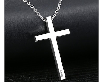 Personalized CROSS NECKLACE Men Mens Custom Engraved Silver Gold Boys Women Jewelry Pendant Necklaces Baptism Christian Bible Verse Gifts