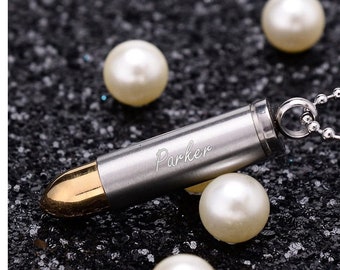 Personalized CREMATION URN Bullet Necklace Fallen Soldier Veteran Ashes Necklaces Ash Urns Son Dad Men Keepsake Pendant Army Navy