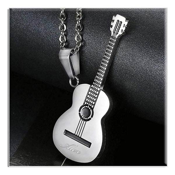 COLLIER GUITARE personnalisé Colliers Garçons d'honneur Cadeaux pour lui Papa Petit ami Cadeau pour homme Homme Guitariste Musique rock Gravure d'anniversaire personnalisée