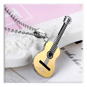 Personalized GUITAR NECKLACE Necklaces Groomsmen Gift for Him Dad Men Gift for Guitarist Rock Music Birthday Boyfriend Custom Engraved