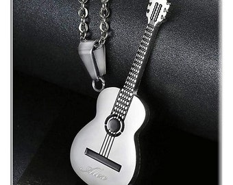 Personalized GUITAR NECKLACE Necklaces Groomsmen Gifts for Dad Him Boyfriend Gift for Men Guitarist Rock Music Custom Engraved Birthday