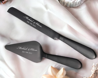 Personalized Wedding CAKE CUTTING SET Gold Silver Black Cutter Knife Server Custom Engraved Minimalist Vintage Modern Boho Bride Bridesmaid