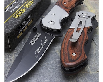 Personalized POCKET KNIFE with Clip Knives Groomsmen Birthday Gift for Him Dad Men Gift Wood Anniversary Hunting Fishing Custom Engraved
