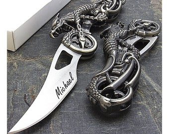 Personalized DRAGON MOTORCYCLE Pocket Knive Knives Knife Engraved Groomsmen Gifts for Him Men Dad Boyfriend Gift Unique Birthday Fathers Day