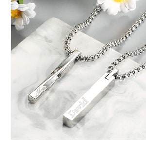 Personalized TWIST BAR NECKLACE for Men Custom Engraved Bar Pendant Jewelry Necklaces Gifts for Him Dad Boyfriend Gift Women Couples