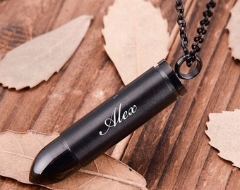 Collar de urna de bala personalizado, joyería de cremación para hombres y mujeres, recuerdo de cenizas humanas, pelo de perro y gato, memorial de mascota, impermeable, grabado personalizado