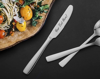 Personalized DINNER KNIFE Dinnerware Utensil Party Wedding Gifts for Her Women Kitchen Cutlery Cook Chef Custom Engraved (Single)