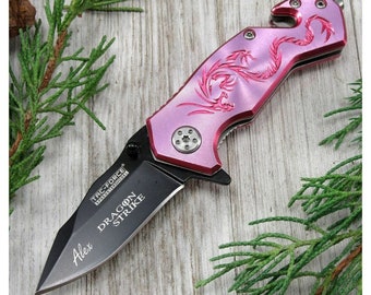 Personalized POCKET KNIVE for Men with Clip for Women Knife Knives Engraved Pink Dragon Bridesmaid Gifts for Her Mom Girlfriend Custom