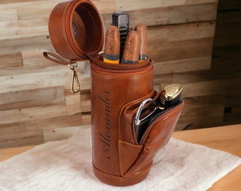 Personalized CIGAR HUMIDOR CASE Cigars Accessories Travel Box Groomsmen Birthday Gift for Him Dad Men Husband Golf Custom Engraved Boyfriend