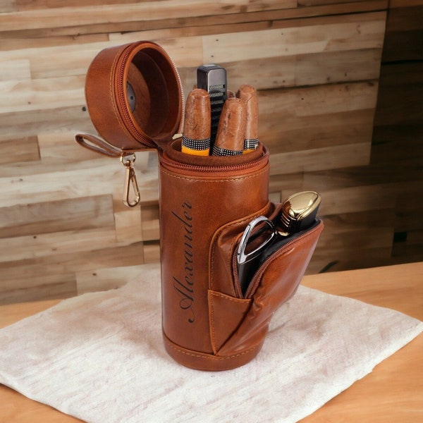 Personalized CIGAR HUMIDOR CASE Cigars Accessories Travel Box Groomsmen Birthday Gift for Him Dad Men Husband Golf Custom Boyfriend Mothers