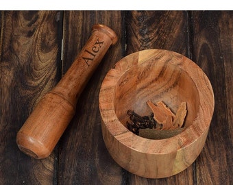 Personalized MORTAR & PESTLE Set Spice Grinder CrusHer Wood Herb Bowl Custom Engraved Gifts for Him Dad Boyfriend Gift Men Her Women