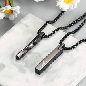 Personalized TWIST BAR NECKLACE for Men Custom Engraved Bar Pendant Jewelry Necklaces Gifts for Him Dad Boyfriend Gift Husband Father