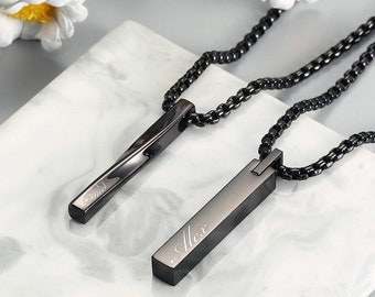 Personalized TWIST BAR NECKLACE for Men Custom Engraved Bar Pendant Jewelry Necklaces Gifts for Him Dad Boyfriend Gift Husband Father