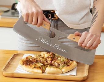 Personalized PIZZA AXE CUTTER Wheel Rocker Peel Custom Engraved Cooking Kitchen Home Gifts for Him Dad Men Boyfriend Gift for Women Mom Her