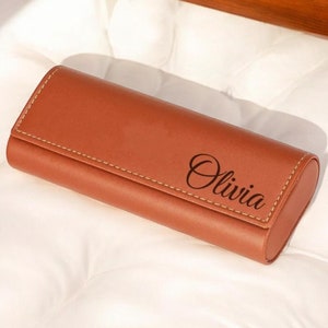 Personalized GLASSES CASE Sunglasses Holder Eyeglass Leather Carrying Pouch Custom Engraved Fathers Day Gift for Mom Him Dad Her Men Women